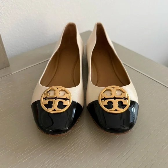 Tory Burch Chelsea Cap Toe Ballet Flats - Cream/Black - Picture 2 of 6